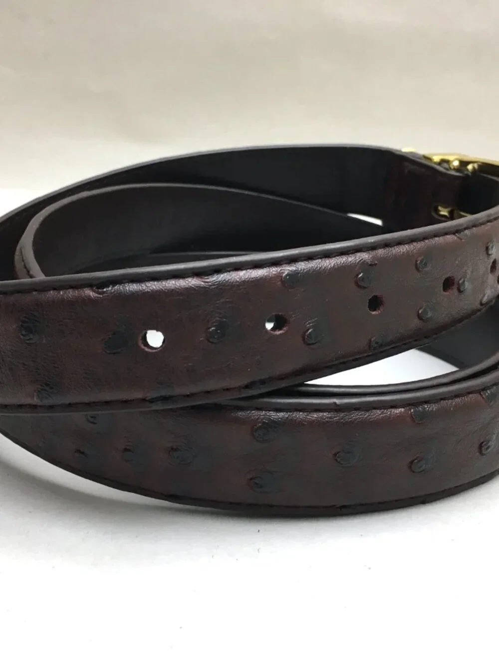 Men's Brown Leather Belt Faux Ostrich Pattern Gold Tone Buckle Size 4XL